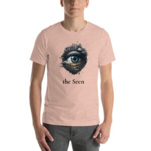 Front view of unisex heather prism peach staple t-shirt